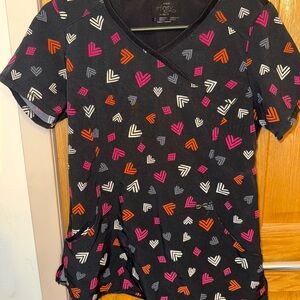 Colorful Heart Patterned Scrub Top